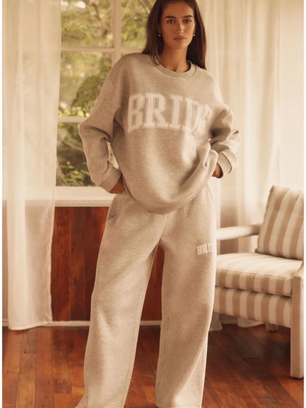 BY ANTHROPOLOGIE WEDDINGS BRIDE CREW-NECK SWEATSHIRT AND SWEATPANTS